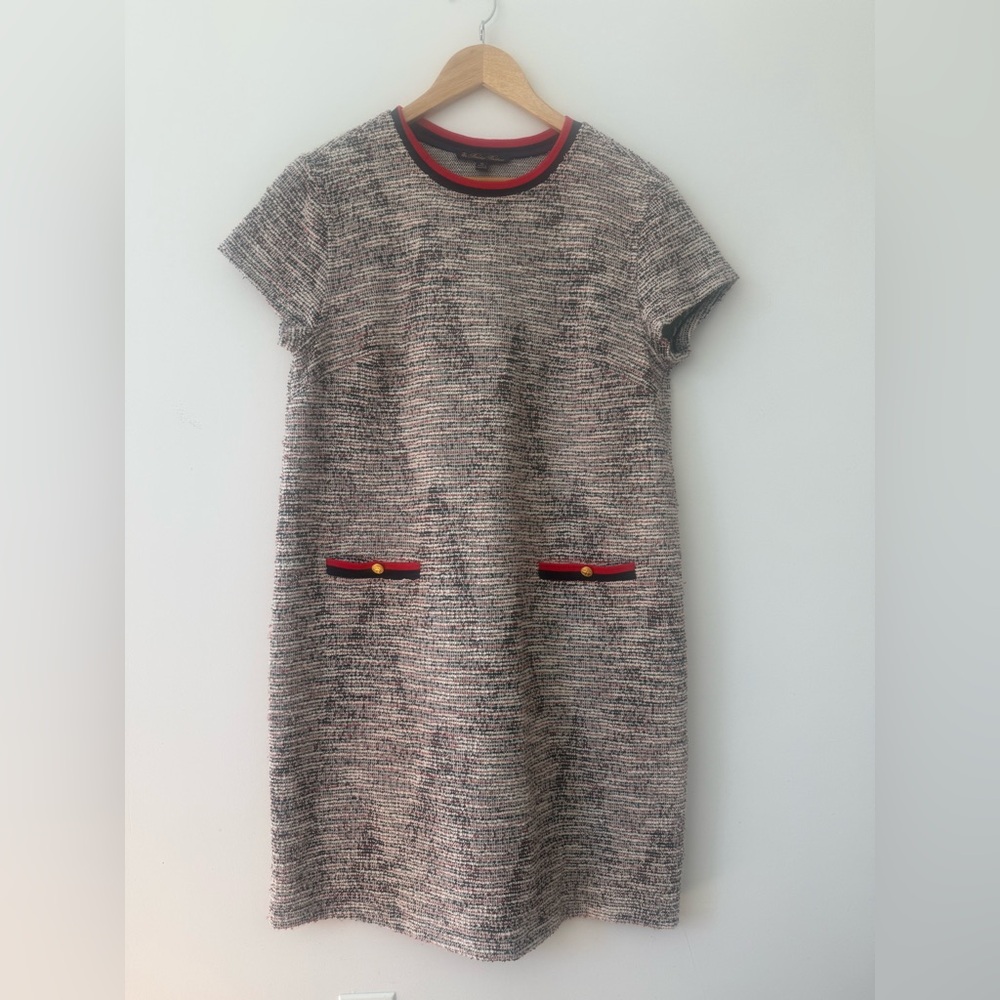 Brooks Brothers Tweed Crewneck Dress with Red and Navy Trim
